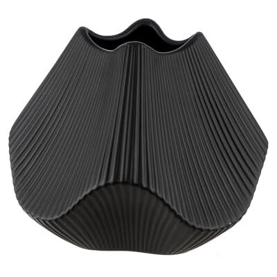 GILDE Vaas lamellen mat zwart keramiek hoogte 19cm x breedte 22cm decoratieve vaas GILDE Vaas lamellen mat zwart keramiek hoogte 19cm x breedte 22cm decoratieve vaas
