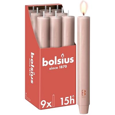 Bolsius dinerkaars rustiek 23cm lichtroze in doos van 9 stuks 15 branduren decoratieve kaarsen bevat natuurlijke plantaardige was zonder palmolie Bolsius dinerkaars rustiek 23cm lichtroze in doos van 9 stuks 15 branduren decoratieve kaarsen bevat natuurlijke plantaardige was zonder palmolie