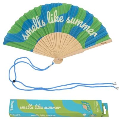 Fisura Originele waaier met spreuk "Smells like summer", moderne kleurrijke houten waaiers, groen en blauw, inclusief hanger, grappig cadeau-idee, 42,5 x 23 cm Fisura Originele waaier met spreuk "Smells like summer", moderne kleurrijke houten waaiers, groen en blauw, inclusief hanger, grappig cadeau-idee, 42,5 x 23 cm