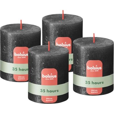 Bolsius Rustiek kaars antraciet metallic 8 cm 4 stuks decoratieve kaarsen bevat natuurlijke plantaardige was zonder palmolie Bolsius Rustiek kaars antraciet metallic 8 cm 4 stuks decoratieve kaarsen bevat natuurlijke plantaardige was zonder palmolie