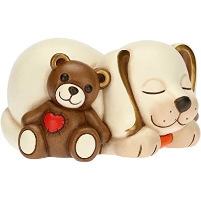 THUN Hond met teddy woonkamer, symbolen, dieren en minianiers handgeschilderd keramiek 9,1 x 7,6 x 11,5 cm h THUN Hond met teddy woonkamer, symbolen, dieren en minianiers handgeschilderd keramiek 9,1 x 7,6 x 11,5 cm h