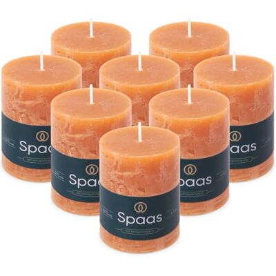 Spaas 8x Rustieke Pillarkaars 70/95 mm 35u, Oranje Spaas 8x Rustieke Pillarkaars 70/95 mm 35u, Oranje
