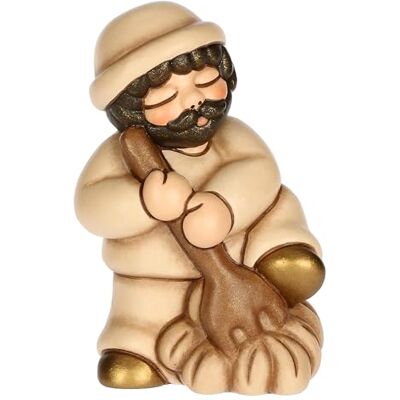 THUN Man met hooi en hooi beige van keramiek, 5,2 x 4,3 cm, hoogte 7,9 cm, collectie klassieke kribbe THUN Man met hooi en hooi beige van keramiek, 5,2 x 4,3 cm, hoogte 7,9 cm, collectie klassieke kribbe