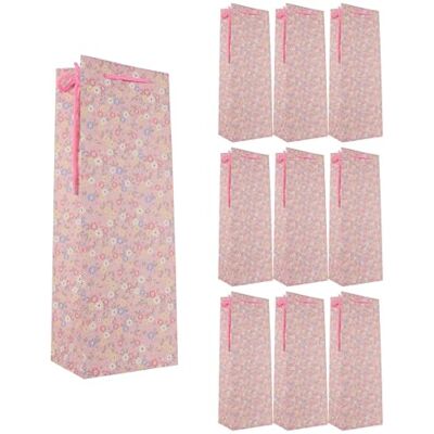 Idena 90230 Fleszakjes bloemen, 10 stuks, cadeauzakjes in de maat 12 x 10 x 35 cm, roze papieren zakjes met kleurrijke bloemen Idena 90230 Fleszakjes bloemen, 10 stuks, cadeauzakjes in de maat 12 x 10 x 35 cm, roze papieren zakjes met kleurrijke bloemen