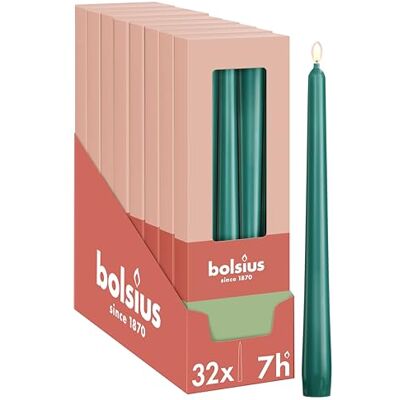 Bolsius Gladde dinerkaarsen groen taps toelopend 24,5 cm 32 stuks 7,5 uur decoratieve kaarsen zonder palmolie met natuurlijke plantaardige was Bolsius Gladde dinerkaarsen groen taps toelopend 24,5 cm 32 stuks 7,5 uur decoratieve kaarsen zonder palmolie met natuurlijke plantaardige was