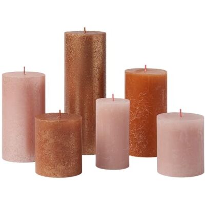 Bolsius Rustieke stompkaarsen, cadeauset, 6 stuks, Cosy Coppers, decoratieve huishoudelijke kaarsen, lange brandduur, ongeparfumeerde, natuurlijke plantenwas, zonder palmolie Bolsius Rustieke stompkaarsen, cadeauset, 6 stuks, Cosy Coppers, decoratieve huishoudelijke kaarsen, lange brandduur, ongeparfumeerde, natuurlijke plantenwas, zonder palmolie