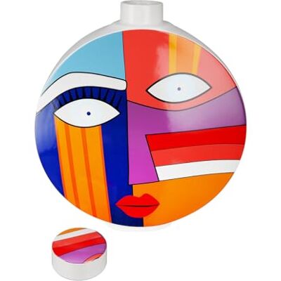 GILDE Decoratieve vaas met gezichtsmotief dekselvaas van keramiek decoratie woonkamer cadeau verjaardagscadeau meerkleurig hoogte 34,5 cm GILDE Decoratieve vaas met gezichtsmotief dekselvaas van keramiek decoratie woonkamer cadeau verjaardagscadeau meerkleurig hoogte 34,5 cm