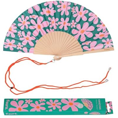 Fisura – Waaier met retro bloemenmotief. Handgemaakte houten ventilator in een speels roze en groen ontwerp. Inclusief hanger. Formaat: 42,5 x 23 cm. Fisura – Waaier met retro bloemenmotief. Handgemaakte houten ventilator in een speels roze en groen ontwerp. Inclusief hanger. Formaat: 42,5 x 23 cm.