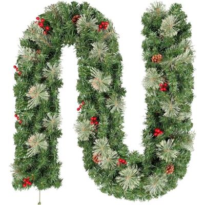 Uten Kerstslinger, 2,7 m kerstslinger, met dennennaalden, dennenappels en rode bessen, kunstmatige krans, slinger voor open haard, trap, deur, kerstboom, kerstdecoratie Uten Kerstslinger, 2,7 m kerstslinger, met dennennaalden, dennenappels en rode bessen, kunstmatige krans, slinger voor open haard, trap, deur, kerstboom, kerstdecoratie