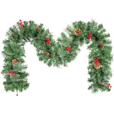 Uten 2,7 m kerstslinger, open haard slinger Kerstmis, groene kerstslinger met dennennaalden, dennenappels rode bessen kunstmatige krans slinger voor open haard trap deur kerstboom decor Uten 2,7 m kerstslinger, open haard slinger Kerstmis, groene kerstslinger met dennennaalden, dennenappels rode bessen kunstmatige krans slinger voor open haard trap deur kerstboom decor