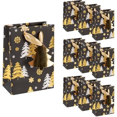 Idena 90399 kerstboom geschenkzakjes, 10 stuks in zwart-goud, papieren zakjes in het formaat 16 x 11,5 x 6 cm, geschenktasjes voor kerstmis Idena 90399 kerstboom geschenkzakjes, 10 stuks in zwart-goud, papieren zakjes in het formaat 16 x 11,5 x 6 cm, geschenktasjes voor kerstmis