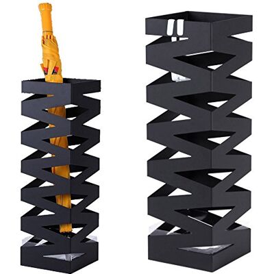 BAKAJI Parasolstandaard van ijzer, design BAK4B, vierkant, kleur: zwart, met decoratie, druppelbescherming en haak voor paraplu's, opvouwbaar, afmeting 49 x 15,5 cm BAKAJI Parasolstandaard van ijzer, design BAK4B, vierkant, kleur: zwart, met decoratie, druppelbescherming en haak voor paraplu's, opvouwbaar, afmeting 49 x 15,5 cm