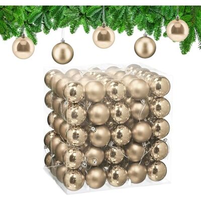 Relaxdays kerstballen set van 100, kunststof, mat, glanzend, champagne Ø 6 cm, kerstboom ballen, decoratie Relaxdays kerstballen set van 100, kunststof, mat, glanzend, champagne Ø 6 cm, kerstboom ballen, decoratie