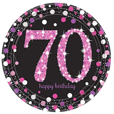amscan 9901746 glinsterend roze papieren borden voor 70e verjaardag 23cm-8 stuks amscan 9901746 glinsterend roze papieren borden voor 70e verjaardag 23cm-8 stuks