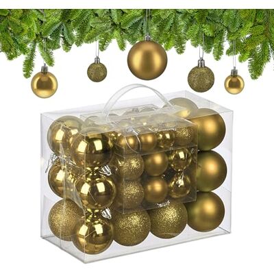 Relaxdays kerstballen set van 50, kunststof, glitters, glanzend, mat, goud kerstboomversiering, onbreekbaar Relaxdays kerstballen set van 50, kunststof, glitters, glanzend, mat, goud kerstboomversiering, onbreekbaar