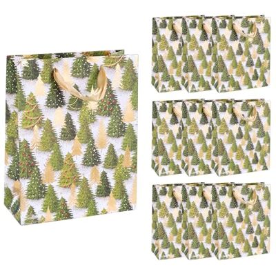 Idena 90397 Kerstboom geschenkzakjes, 10 stuks in groen-goud, papieren zakjes in het formaat 23 x 18 x 8 cm, geschenktasjes voor Kerstmis Idena 90397 Kerstboom geschenkzakjes, 10 stuks in groen-goud, papieren zakjes in het formaat 23 x 18 x 8 cm, geschenktasjes voor Kerstmis