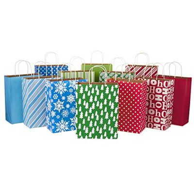 Hallmark 13 inch groot kerstcadeau tas assortiment, vakantie pictogrammen (12 papieren geschenkzakken in diverse ontwerpen voor Chanoeka of kerstcadeaus strepen, stippen, sneeuwvlokken, kerstbomen) Hallmark 13 inch groot kerstcadeau tas assortiment, vakantie pictogrammen (12 papieren geschenkzakken in diverse ontwerpen voor Chanoeka of kerstcadeaus strepen, stippen, sneeuwvlokken, kerstbomen)