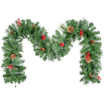 Uten Kerstslinger, 2,2 m Kerst open haard slinger, met dennennaalden, dennenappels en rode bessen kunstmatige krans, slinger voor open haard, trap, deur, kerstboom, kerstdecoratie Uten Kerstslinger, 2,2 m Kerst open haard slinger, met dennennaalden, dennenappels en rode bessen kunstmatige krans, slinger voor open haard, trap, deur, kerstboom, kerstdecoratie