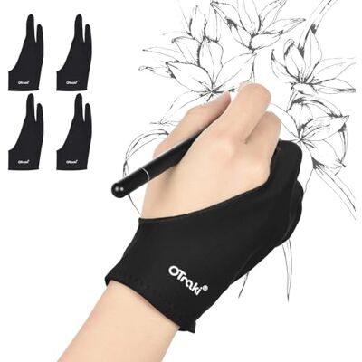 OTraki Set van 4 elastische tekenhandschoenen voor rechtshandigen linkshandigen, kunstenaarshandschoenen, anti-fouling handschoenen met twee vingers voor het tekenen, grafische tablet en Pad Pro (8,5 OTraki Set van 4 elastische tekenhandschoenen voor rechtshandigen linkshandigen, kunstenaarshandschoenen, anti-fouling handschoenen met twee vingers voor het tekenen, grafische tablet en Pad Pro (8,5