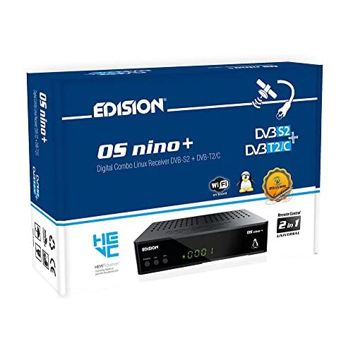 Edision OS Nino Full HD Linux E2 Combo-receiver H.265/HEVC (1x DVB-S2, 1x DVB-T2/C, WLAN onboard, Bluetooth onboard, 2x USB, HDMI, LAN, Linux, kaartlezer) zwart