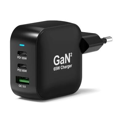 Port Designs GaN2 USB-C wandlader voor laptop, 1 x USB-A QC 3.0, 2 x USB-C PD, met versterkte USB-C-kabel 2 m (65, watt) Port Designs GaN2 USB-C wandlader voor laptop, 1 x USB-A QC 3.0, 2 x USB-C PD, met versterkte USB-C-kabel 2 m (65, watt)