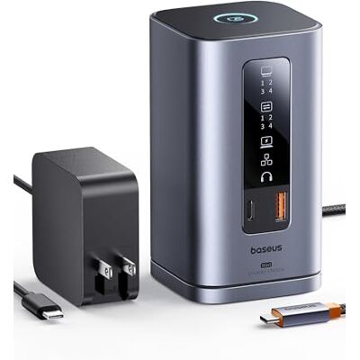 Baseus Spacemate 11 in 1 docking station met voeding 3 monitoren met smart-display, 4K HDMI/DP, 10Gbps USB-C/A, 100W PD, Ethernet, Audio, compatibel met Windows Laptop HP/Lenovo/Dell/Acer Baseus Spacemate 11 in 1 docking station met voeding 3 monitoren met smart-display, 4K HDMI/DP, 10Gbps USB-C/A, 100W PD, Ethernet, Audio, compatibel met Windows Laptop HP/Lenovo/Dell/Acer