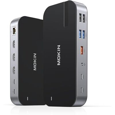 MOKiN USB C Docking Station 3 HDMI, 16-in-1 dockingstation twee monitoren, laptop docking station drie displays met USB A/C 3.1, USB 3.0/2.0, 100 W PD, Ethernet, audio en microfoon, SD & microSD voor Lenovo MOKiN USB C Docking Station 3 HDMI, 16-in-1 dockingstation twee monitoren, laptop docking station drie displays met USB A/C 3.1, USB 3.0/2.0, 100 W PD, Ethernet, audio en microfoon, SD & microSD voor Lenovo
