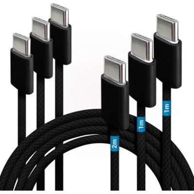 Waytex 3 stuks USB C-kabel, snel opladen, 60 W, nylon, gevlochten, zwart, 2 kabels 1 m + 1 kabel 2 m, USB-kabel type C 2.0 M/M opladen en gegevens voor smartphone, tablet, laptop Waytex 3 stuks USB C-kabel, snel opladen, 60 W, nylon, gevlochten, zwart, 2 kabels 1 m + 1 kabel 2 m, USB-kabel type C 2.0 M/M opladen en gegevens voor smartphone, tablet, laptop