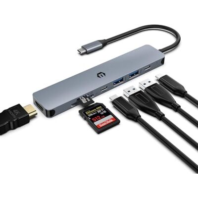 BIGBIG WON USB C HUB, USB 3.0 HUB, USB-adapter docking, ultradunne draagbare data-hub, 7-in-1 USB C HUB met 4K HDMI, 100 W PD, 2 USB 3.0, USB C 3.0, SD/TF kaartlezer, compatibel met Windows BIGBIG WON USB C HUB, USB 3.0 HUB, USB-adapter docking, ultradunne draagbare data-hub, 7-in-1 USB C HUB met 4K HDMI, 100 W PD, 2 USB 3.0, USB C 3.0, SD/TF kaartlezer, compatibel met Windows