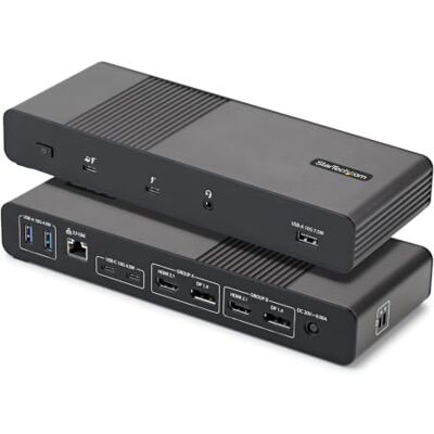 StarTech Thunderbolt 5 Universeel Docking Station, Quad Monitors, 140W PD 140W Power Delivery Charging, Zonder drivers, Plug-and-play, Hot-desking, Werken vanuit de Cloud, Voor macOS en Windows StarTech Thunderbolt 5 Universeel Docking Station, Quad Monitors, 140W PD 140W Power Delivery Charging, Zonder drivers, Plug-and-play, Hot-desking, Werken vanuit de Cloud, Voor macOS en Windows