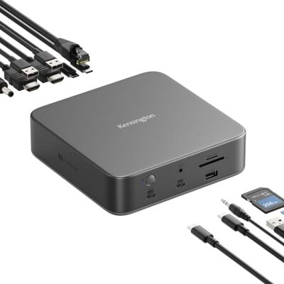 Kensington SD5010T5 EQ Thunderbolt 5-dock, ondersteuning voor drie 4K-monitoren en twee 8K-schermen, 140 W PD, SD-/MicroSD-kaartlezers, 2x Thunderbolt 5-poorten, Ethernet en USB-A 3.2 Gen 2 (K35231EU) Kensington SD5010T5 EQ Thunderbolt 5-dock, ondersteuning voor drie 4K-monitoren en twee 8K-schermen, 140 W PD, SD-/MicroSD-kaartlezers, 2x Thunderbolt 5-poorten, Ethernet en USB-A 3.2 Gen 2 (K35231EU)