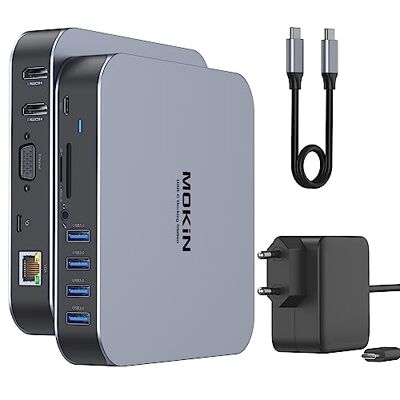 MOKiN Dockingstation voor MacBook Air/Pro, 13-in-1 USB C, 65 W, voeding voor MacBook Docking Station USB C-dock met Dual Display HDMI 4K, VGA, Gigabit Ethernet, 4 x USB 3.0, 100 W PD, 3,5 mm audio MOKiN Dockingstation voor MacBook Air/Pro, 13-in-1 USB C, 65 W, voeding voor MacBook Docking Station USB C-dock met Dual Display HDMI 4K, VGA, Gigabit Ethernet, 4 x USB 3.0, 100 W PD, 3,5 mm audio