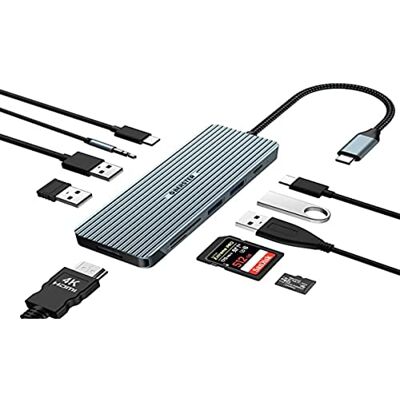 OBERSTER Docking Station 10 en 1 USB C-adapter (4K HDMI, 2 USB 3.0, 2 USB 2.0, USB C, PD 100W, Audio, Lector de Tarjetas SD/TF) compatibel met MacBook Pro/Air, Surface Pro/Go en type C apparaten OBERSTER Docking Station 10 en 1 USB C-adapter (4K HDMI, 2 USB 3.0, 2 USB 2.0, USB C, PD 100W, Audio, Lector de Tarjetas SD/TF) compatibel met MacBook Pro/Air, Surface Pro/Go en type C apparaten