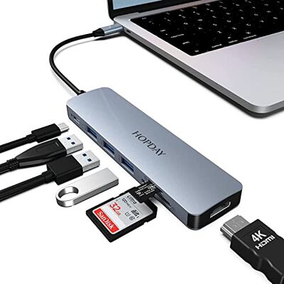 Grehge HOPDAY USB C Hub, 7-in-1 USB C naar HDMI Hopday USB C-adapter met 4K HDMI, type C 100W PD, 5 Gbps USB 3.0 datapoorten, SD/TF kaartlezer, docking station voor MacBook Air/Pro, iPad, Windows Grehge HOPDAY USB C Hub, 7-in-1 USB C naar HDMI Hopday USB C-adapter met 4K HDMI, type C 100W PD, 5 Gbps USB 3.0 datapoorten, SD/TF kaartlezer, docking station voor MacBook Air/Pro, iPad, Windows