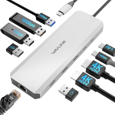 WAVLINK Laptopdockingstation, 10G USB C-hub met dubbele HDMI, 100 W PD-ingang, 10 Gbps USB-A/C 3.2, 5 Gbps USB-A, USB2.0, Gigabit Ethernet voor Dell/HP/Lenovo enz., Alleen Windows Systerm-computer WAVLINK Laptopdockingstation, 10G USB C-hub met dubbele HDMI, 100 W PD-ingang, 10 Gbps USB-A/C 3.2, 5 Gbps USB-A, USB2.0, Gigabit Ethernet voor Dell/HP/Lenovo enz., Alleen Windows Systerm-computer