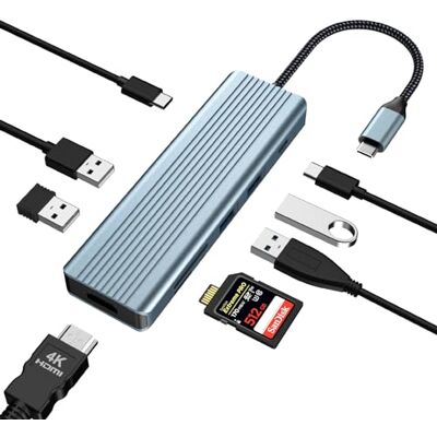 BIGBIG WON USB C-adapter HUB, USB C HUB, USB C dockingstation, 9-in-1 USB C-adapter dockingstation (4K HDMI/USB C PD/USB C 3.0/1 x USB 2.0/3 x USB 3.0/SD/TF kaartlezer), compatibel met Windows en iOS-systemen BIGBIG WON USB C-adapter HUB, USB C HUB, USB C dockingstation, 9-in-1 USB C-adapter dockingstation (4K HDMI/USB C PD/USB C 3.0/1 x USB 2.0/3 x USB 3.0/SD/TF kaartlezer), compatibel met Windows en iOS-systemen