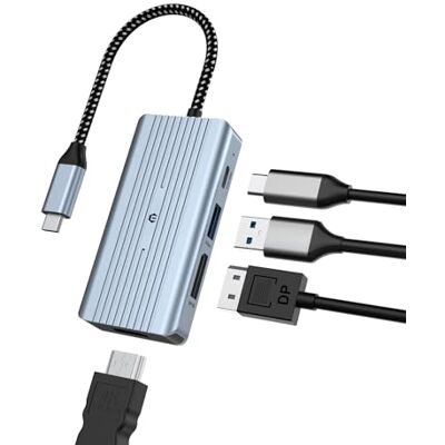 BIGBIG WON USB C Hub HDMI, 4-poorts USB C multipoort met twee displays 8K @30Hz HDMI, 8K @30Hz DP, 100W PD oplaadpoort, USB 3.0, compatibel met HDTV BIGBIG WON USB C Hub HDMI, 4-poorts USB C multipoort met twee displays 8K @30Hz HDMI, 8K @30Hz DP, 100W PD oplaadpoort, USB 3.0, compatibel met HDTV