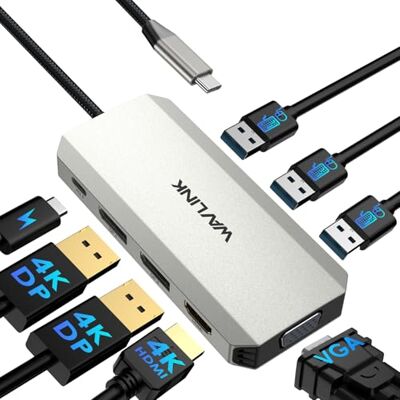 WAVLINK Laptop docking station, quad-monitor dockingstation met Dual DP, HDMI, VGA, 100W PD IN, 3 USB-A2.0 voor draadloze apparaten, compatibel met Dell/HP/Lenovo enz., alleen voor computers met WAVLINK Laptop docking station, quad-monitor dockingstation met Dual DP, HDMI, VGA, 100W PD IN, 3 USB-A2.0 voor draadloze apparaten, compatibel met Dell/HP/Lenovo enz., alleen voor computers met