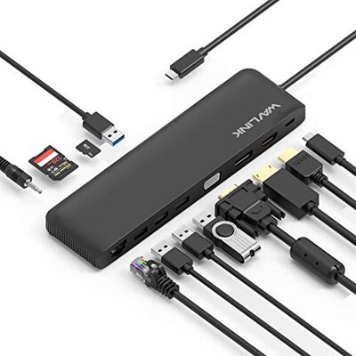 WAVLINK USB-C-dockingstation 3 monitoren, dockingstation met HDMI, DP, VGA, 100W PD, USB 3.0 & 2.0, RJ45, SD/TF-sleuven, audio/microfoon, voor Lenovo/HP/Dell etc.-zwart WAVLINK USB-C-dockingstation 3 monitoren, dockingstation met HDMI, DP, VGA, 100W PD, USB 3.0 & 2.0, RJ45, SD/TF-sleuven, audio/microfoon, voor Lenovo/HP/Dell etc.-zwart