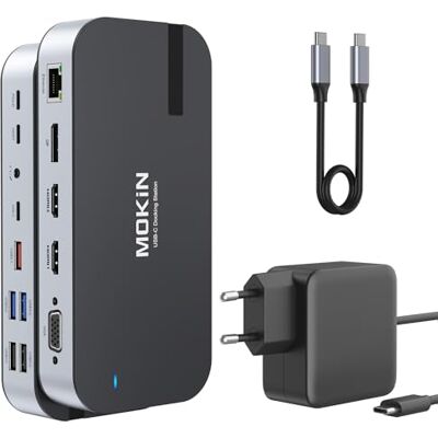 MOKiN Laptopdockingstation met 65 W voeding, 16-in-1 dockingstation USB C-dock met dual monitor display met 4K 2 HDMI, DP, VGA, 5 USB-poorten, RJ45, SD/TF, 100W PD, audio voor Dell Surface HP, Lenovo, MOKiN Laptopdockingstation met 65 W voeding, 16-in-1 dockingstation USB C-dock met dual monitor display met 4K 2 HDMI, DP, VGA, 5 USB-poorten, RJ45, SD/TF, 100W PD, audio voor Dell Surface HP, Lenovo,