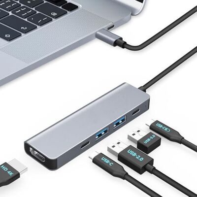 Moman Docking Station USB C Hub 5 in 1 Met 100W PD, 4K @30Hz HDMI, 5Gbps USB 3.0, 2.0, C Multiport Adapter Voor Muis, Toetsenbord, U-Schijf, Flash Drive, Mobiel Moman Docking Station USB C Hub 5 in 1 Met 100W PD, 4K @30Hz HDMI, 5Gbps USB 3.0, 2.0, C Multiport Adapter Voor Muis, Toetsenbord, U-Schijf, Flash Drive, Mobiel