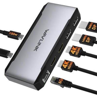 WAVLINK USB-C docking station met twee HDMI-4 monitorpoorten, 2 DP, 2 HDMI, 100 W PD IN, 5G Ethernet-poort voor Dell/HP/Lenovo enz., alleen voor Windows-computers host USB 3.2 vereist WAVLINK USB-C docking station met twee HDMI-4 monitorpoorten, 2 DP, 2 HDMI, 100 W PD IN, 5G Ethernet-poort voor Dell/HP/Lenovo enz., alleen voor Windows-computers host USB 3.2 vereist