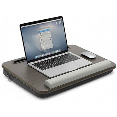 Relaxdays laptopkussen met tas, polssteun en houder, 43x32x7 cm, bruin/grijs Relaxdays laptopkussen met tas, polssteun en houder, 43x32x7 cm, bruin/grijs