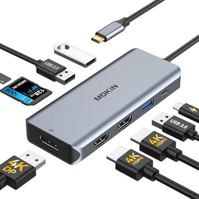 MOKiN USB C docking station dubbele monitor 9-in-1 drievoudige displayadapter MOKiN USB C docking station dubbele monitor 9-in-1 drievoudige displayadapter