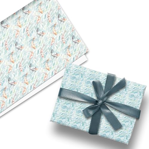 Glick Luxe platte verpakking, drie vellen dubbelzijdig visachtig inpakpapier, perfect voor cadeauverpakking, verjaardag inpakpapier, inpakpapier voor koikarperfans.