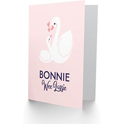 Wee Blue Coo Bonnie Wee Lassie New Baby Girl Scottish Swan Greetings Card Wee Blue Coo Bonnie Wee Lassie New Baby Girl Scottish Swan Greetings Card