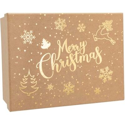 Idena 30487 Geschenkdoosje met deksel, formaat 20 x 15 cm, geschenkdoosjes voor kerst in bruin met gouden kerstmotieven Idena 30487 Geschenkdoosje met deksel, formaat 20 x 15 cm, geschenkdoosjes voor kerst in bruin met gouden kerstmotieven