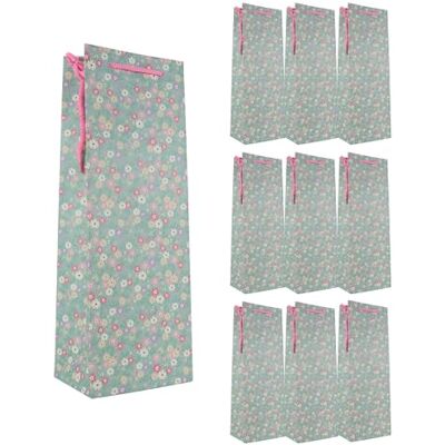 Idena 90233 Fleszakjes bloemen, 10 stuks, cadeauzakjes in de maat 12 x 10 x 35 cm, groene papieren zakjes met kleurrijke bloemen Idena 90233 Fleszakjes bloemen, 10 stuks, cadeauzakjes in de maat 12 x 10 x 35 cm, groene papieren zakjes met kleurrijke bloemen