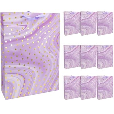 Idena 30382-10 Geschenkzakjes Dot, 10 stuks, geschenkzakjes in de maat 25 x 8 x 34,5 cm, papieren zakjes in paars met gouden stippen Idena 30382-10 Geschenkzakjes Dot, 10 stuks, geschenkzakjes in de maat 25 x 8 x 34,5 cm, papieren zakjes in paars met gouden stippen