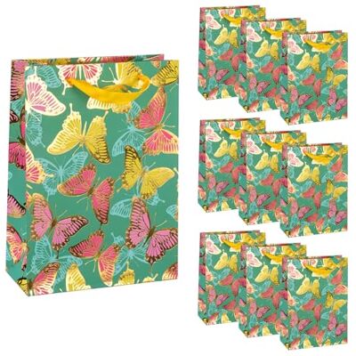Idena 90550 Cadeauzakjes vlinder, 10 stuks, cadeauzakjes van 25 x 34,5 x 8,5 cm, groene papieren zakjes met gouden effect Idena 90550 Cadeauzakjes vlinder, 10 stuks, cadeauzakjes van 25 x 34,5 x 8,5 cm, groene papieren zakjes met gouden effect